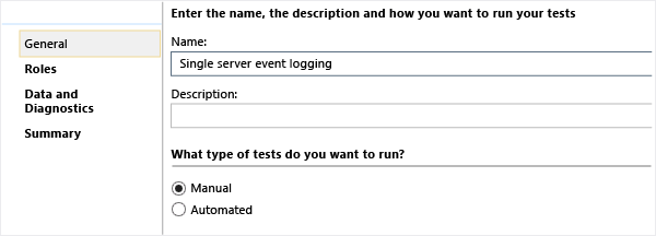 Defina o nome das novas configurações de teste.