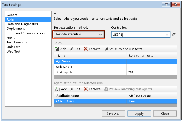 Função de configuração de teste