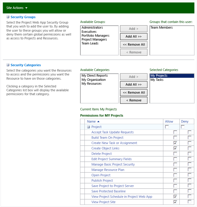 Categorias de segurança, meus projetos para os membros da equipe