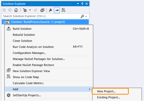 Novo projeto para a solução de BuildProcessSource