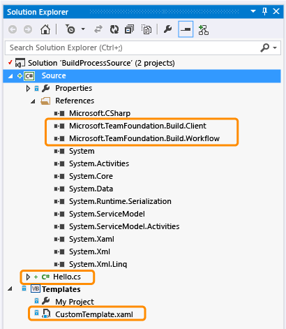 Exemplo de uma solução do processo de compilação personalizada