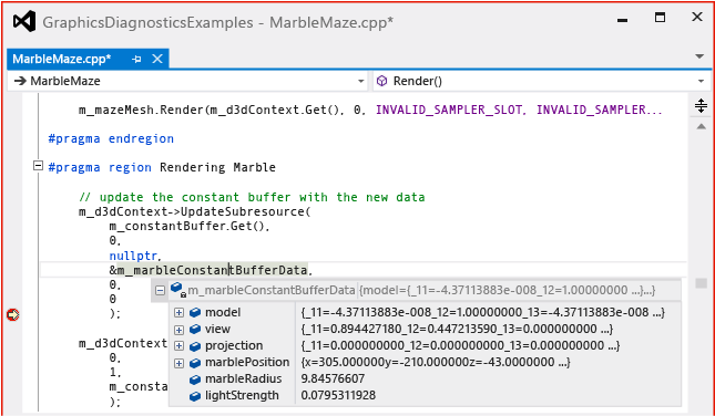 O código que define os buffers de constantes do objeto