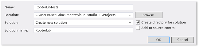 Especifique o nome do projeto e solução e local