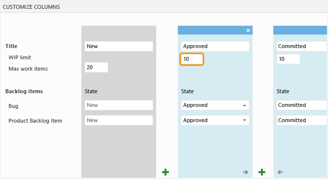 Definir o limite de trabalho em andamento para uma coluna