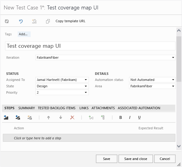 Formulário de item de trabalho de caso de teste