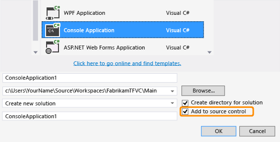 Criando um projeto de código sob controle de versão do TFVC