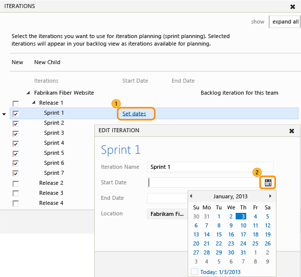 Definir datas de início e término de um sprint