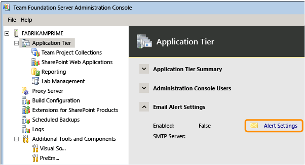 Abra os alertas de email para a camada de aplicativo