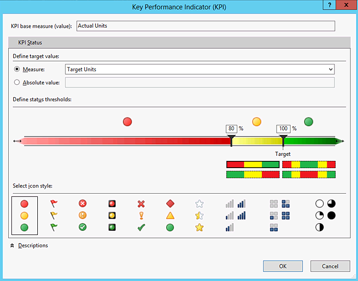 Figure 2 - Defining a KPI in a tabular data model