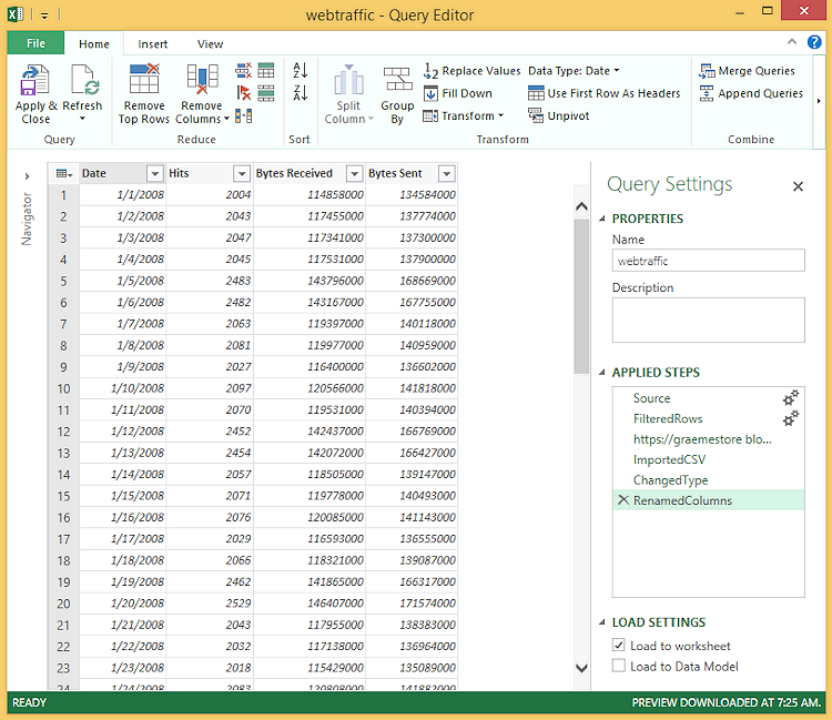 Figure 1 - Using Power Query to retrieve Pig output