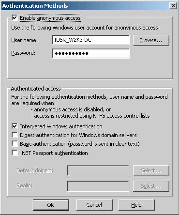 Authentication Methods Window