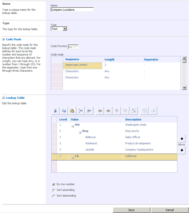 Creating a lookup table in Project Web Access