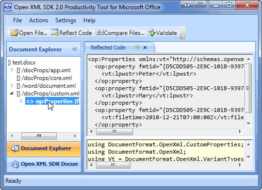 Open XML SDK 2.0 Productivity Tool