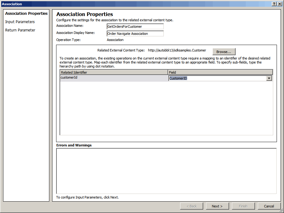 Matching identifiers of the external content types