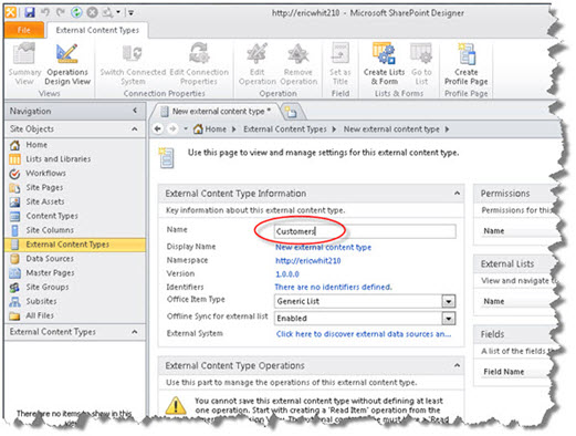 Naming the External Content Type