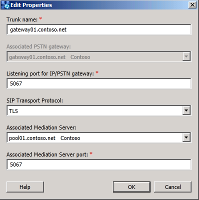 Configurações de propriedade para o par de gateway PSTN para configurações