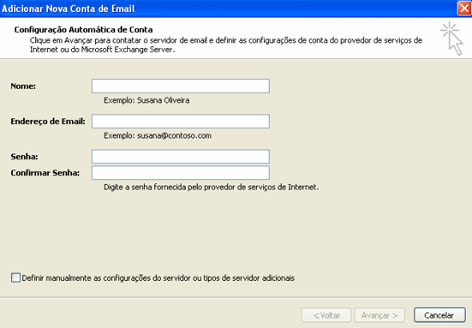 Adicionar Conta de Email quando ExchangeAddressDetect=0