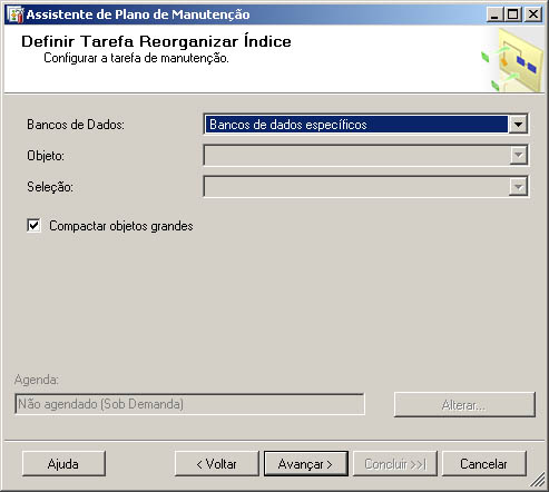 Página Definir Tarefa Reorganizar Índice