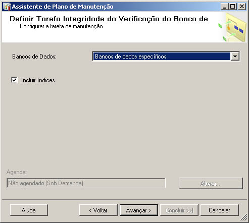 Página Definir Tarefa Integridade da Verificação do Banco de Dados