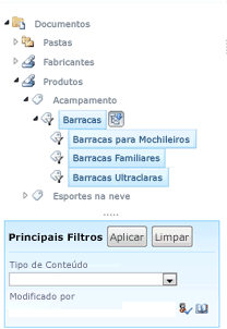 Captura de tela da lista de filtros principais