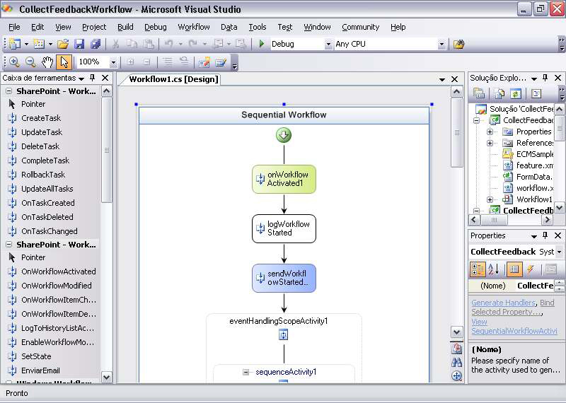 Exemplo de fluxo de trabalho do Windows SharePoint Services