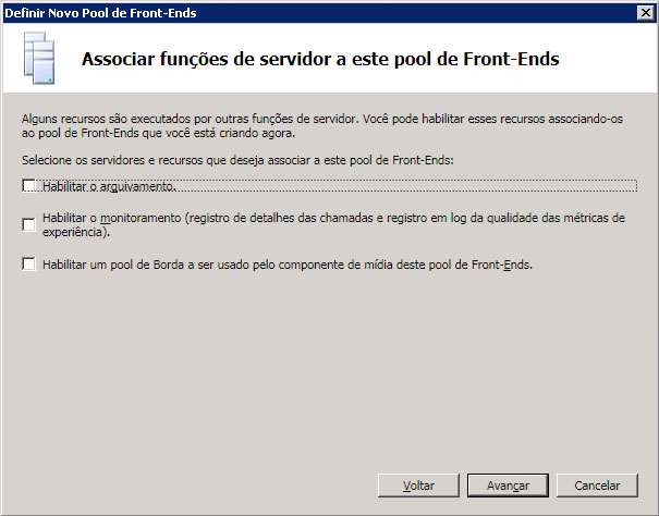 Definir funções do servidor associado do pool de front-ends