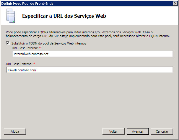 Especificar pool de front-ends da URL de serviços da Web