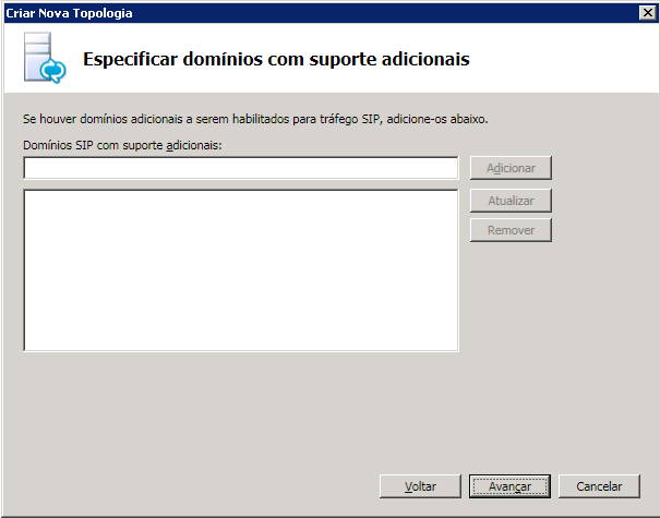 Caixa de diálogo Especificar domínios suportados adicionais