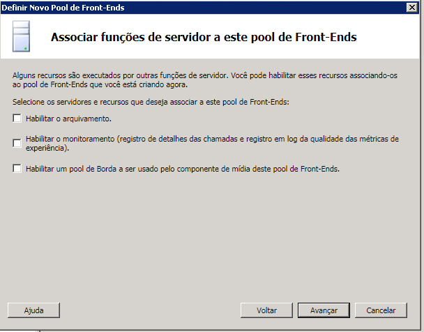Caixa de diálogo Associar funções do servidor com o pool de front-ends