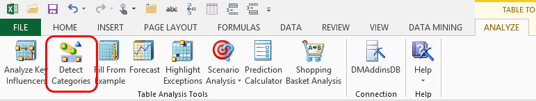 Botão Detectar Categorias na faixa