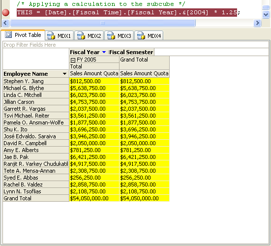 Data pane showing Sales Amount Quota values