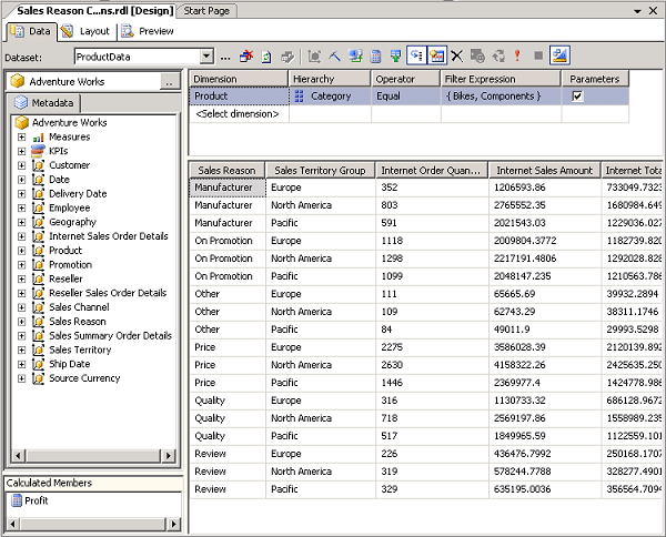 Screen shot of MDX Query Designer