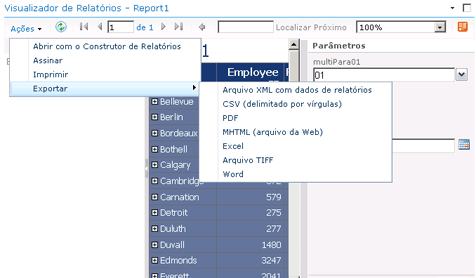 Barra de ferramentas e menu Ações do SharePoint