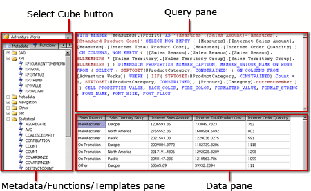 Designer de consulta MDX do Analysis Services, exibição de consulta