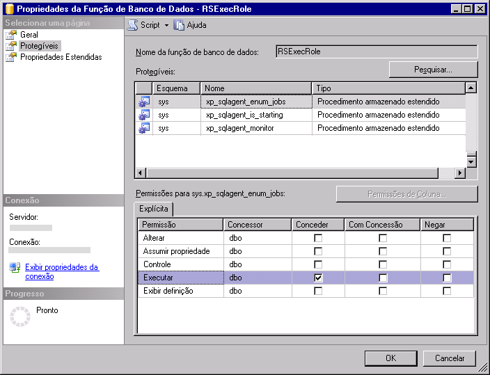 Página Propriedades da Função de Banco de Dados