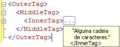 Código XML com dica de ferramenta que mostra código oculto