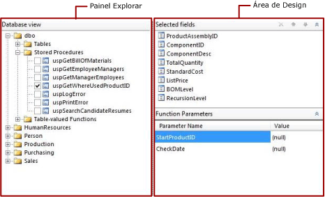 Procedimento armazenado no designer de consultas gráficas