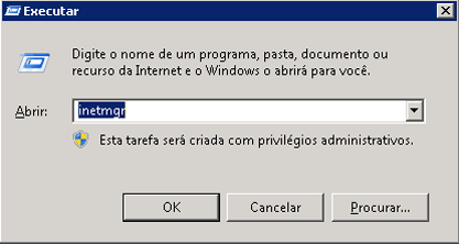 Captura de tela de um comando de execução com inetmgr exe