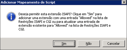 Captura de tela de confirmação para adicionar a extensão ISAPI