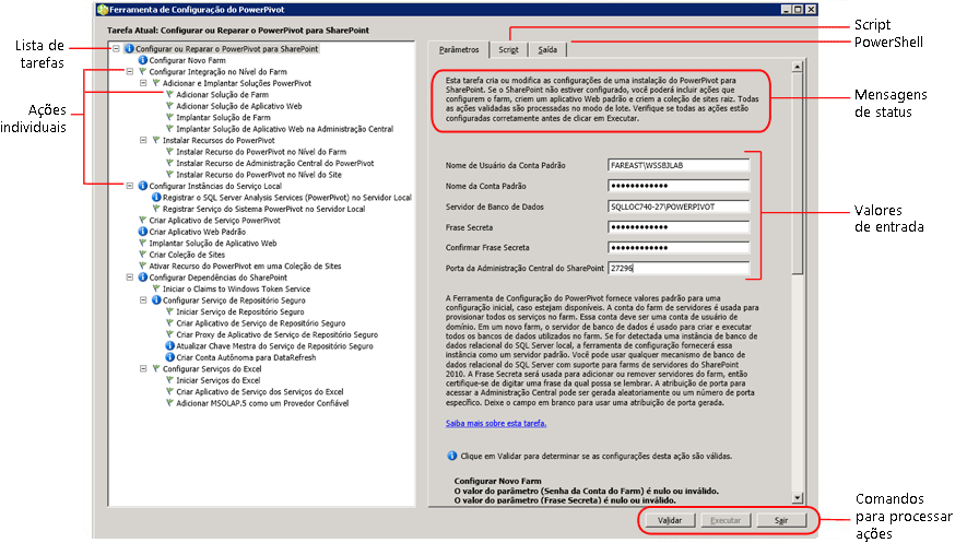 Interface do usuário da Ferramenta de Configuração