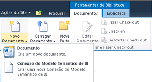 Submenu Novo Documento em uma biblioteca do SharePoint