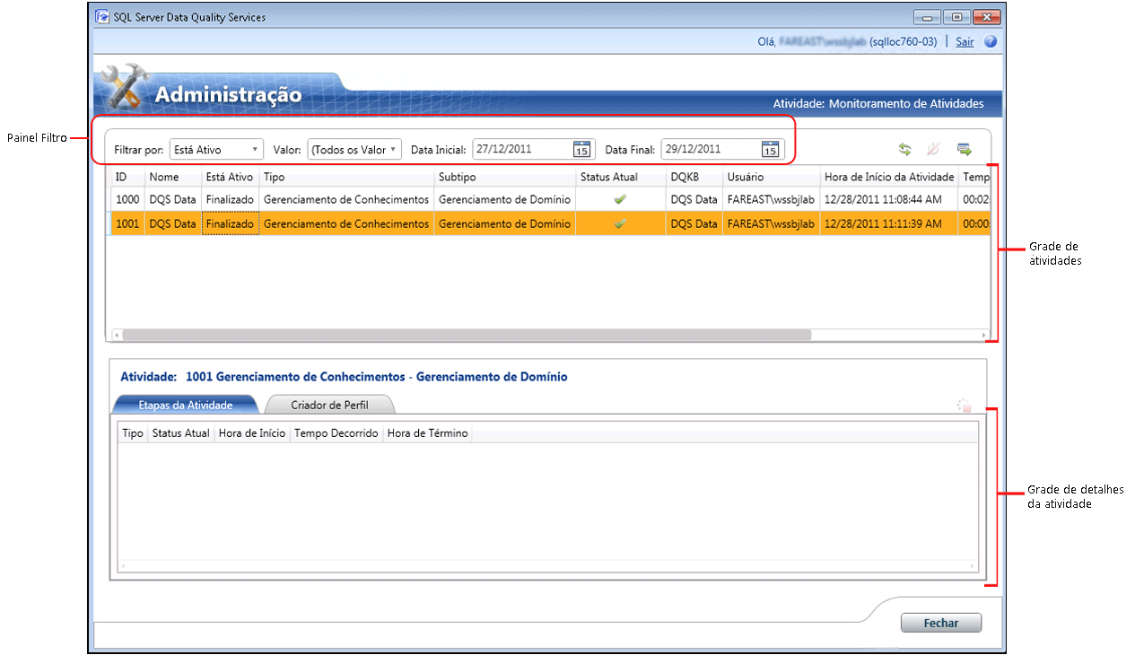 Tela Monitoramento de Atividades