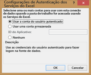 configurações de autenticação dos serviços do excel