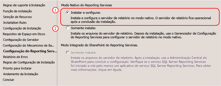 Configuração do Modo Nativo do SSRS