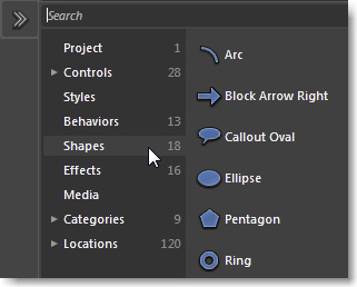 Shapes category on the Assets panel