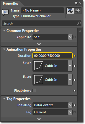 FluidMoveBehavior in the Properties panel