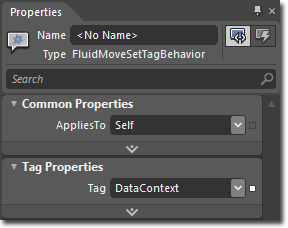 FluidMoveSetTagBehavior in the Properties panel