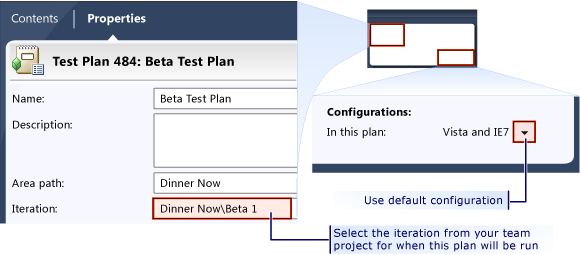 Propriedades de plano de teste