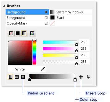 editor de pincel com opções de gradiente