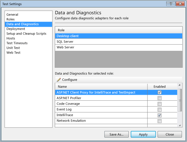 Teste <>>dados de configuração e diagnóstico